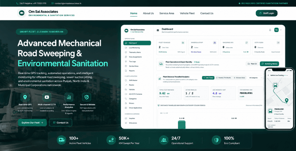 Om Sai Associates — Mechanical Sweeping & Telematics ERP - Active Ai Group Portfolio Case Study